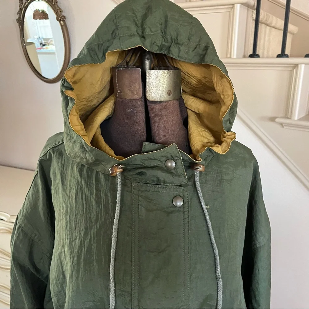 Eddie Bauer Utility Jacket Women's M Olive Green Hoodie WeatherEdge Coat Vintage